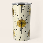 Atomic Era Sputnik Starburst Flowers Light Yellow Travel Mug Gallery Image 1