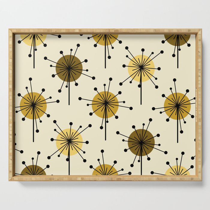 Atomic Era Sputnik Starburst Flowers Light Yellow Serving Tray Gallery Image 1