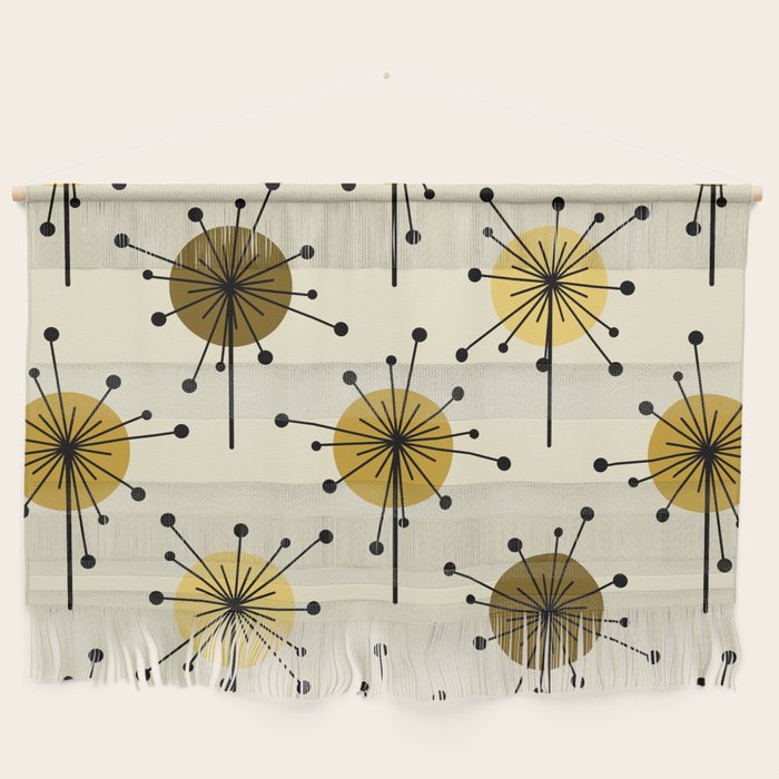 Atomic Era Sputnik Starburst Flowers Light Yellow Wall Hanging Gallery Image 1