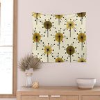Atomic Era Sputnik Starburst Flowers Light Yellow Wall Tapestry Gallery Image 2