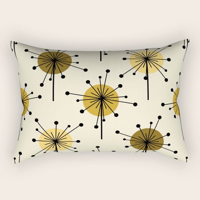Atomic Era Sputnik Starburst Flowers Light Yellow Rectangular Pillow Gallery Image 2