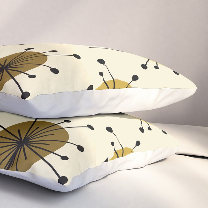 Atomic Era Sputnik Starburst Flowers Light Yellow Pillow Sham Gallery Image 3