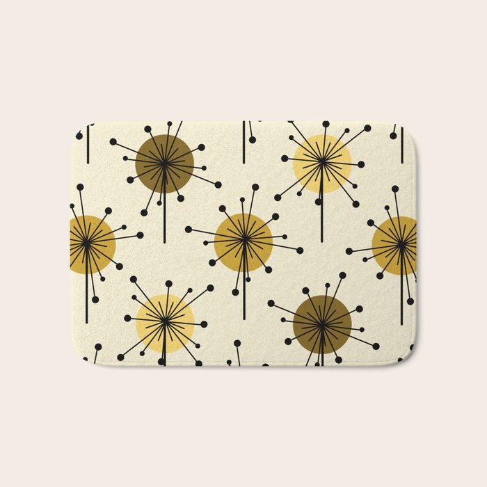 Atomic Era Sputnik Starburst Flowers Light Yellow Bath Mat Gallery Image 1