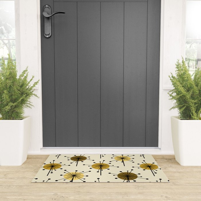 Atomic Era Sputnik Starburst Flowers Light Yellow Welcome Mat Gallery Image 3