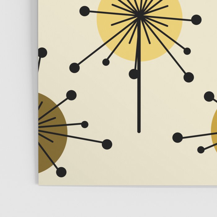 Atomic Era Sputnik Starburst Flowers Light Yellow Poster Gallery Image 3