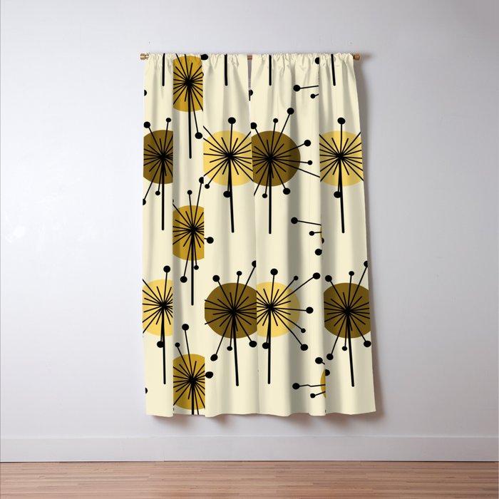 Atomic Era Sputnik Starburst Flowers Light Yellow Window Curtain Gallery Image 3
