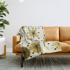Atomic Era Sputnik Starburst Flowers Light Yellow Throw Blanket Gallery Image 1