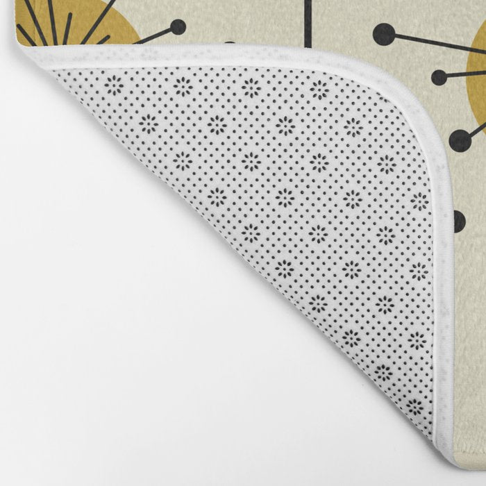 Atomic Era Sputnik Starburst Flowers Light Yellow Bath Mat Gallery Image 2