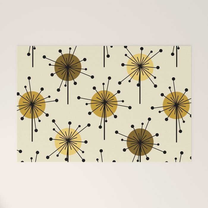 Atomic Era Sputnik Starburst Flowers Light Yellow Welcome Mat Gallery Image 1