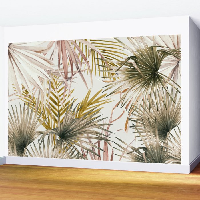 Pink Green leaf II Wall Mural Gallery Image 2