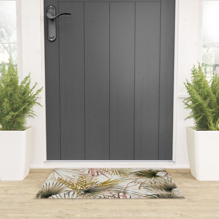 Pink Green leaf II Welcome Mat Gallery Image 3