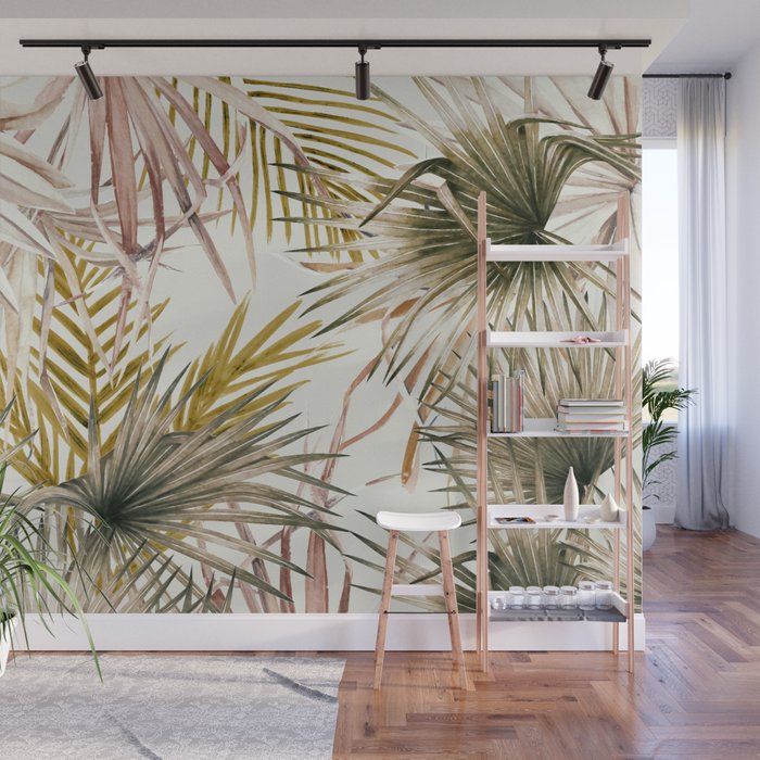 Pink Green leaf II Wall Mural Gallery Image 1