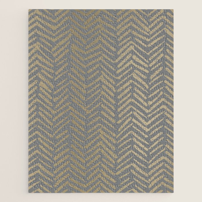 Herringbone, Boho, Mudcloth Pattern, Grey and Gold Jigsaw Puzzle Gallery Image 1