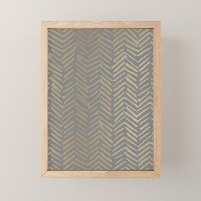 Herringbone, Boho, Mudcloth Pattern, Grey and Gold Mini Art Print Gallery Image 1