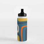 Palm Springs Retro Mid Century Modern Abstract Pattern Blue Orange Mustard Beige Water Bottle Gallery Image 2