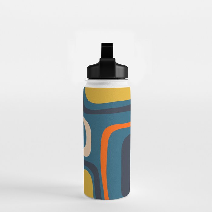 Palm Springs Retro Mid Century Modern Abstract Pattern Blue Orange Mustard Beige Water Bottle Gallery Image 2