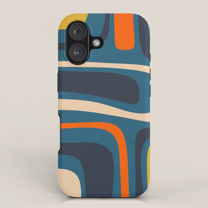 Palm Springs Retro Mid Century Modern Abstract Pattern Blue Orange Mustard Beige iPhone Case Gallery Image 1