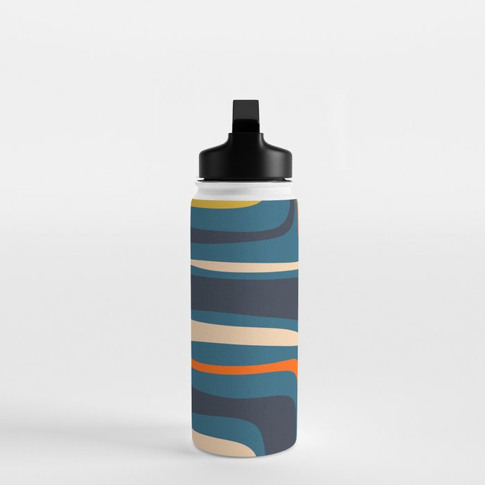 Palm Springs Retro Mid Century Modern Abstract Pattern Blue Orange Mustard Beige Water Bottle Gallery Image 3