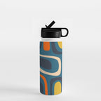 Palm Springs Retro Mid Century Modern Abstract Pattern Blue Orange Mustard Beige Water Bottle Gallery Image 1