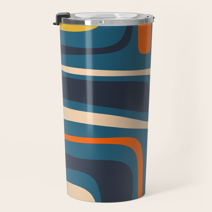 Palm Springs Retro Mid Century Modern Abstract Pattern Blue Orange Mustard Beige Travel Mug Gallery Image 3