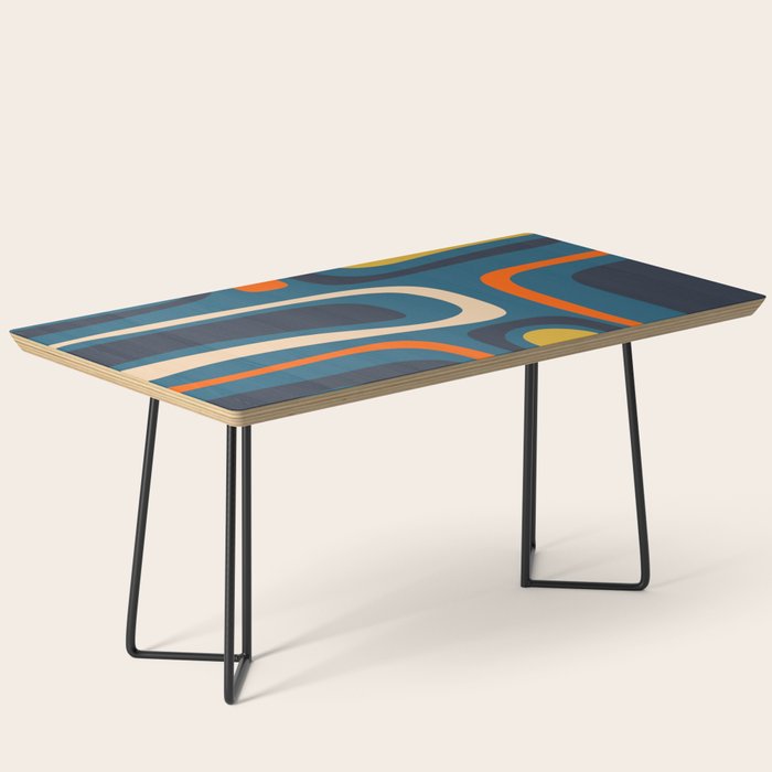 Palm Springs Retro Mid Century Modern Abstract Pattern Blue Orange Mustard Beige Coffee Table Gallery Image 1
