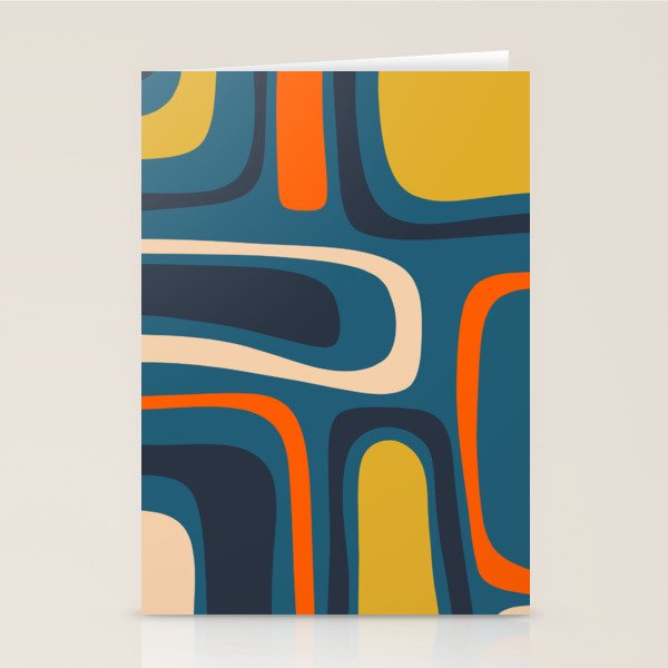 Palm Springs Retro Mid Century Modern Abstract Pattern Blue Orange Mustard Beige Stationery Card Gallery Image 1
