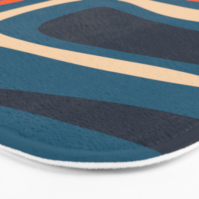Palm Springs Retro Mid Century Modern Abstract Pattern Blue Orange Mustard Beige Bath Mat Gallery Image 3