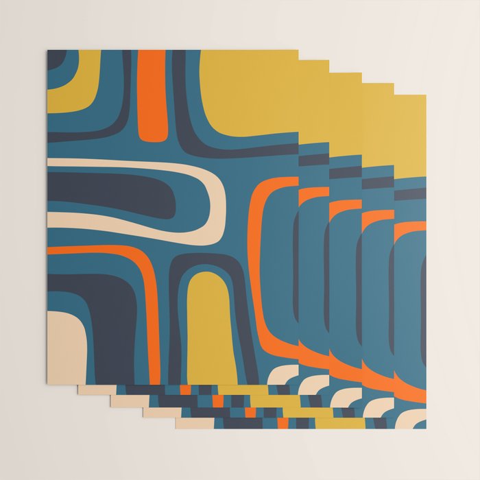 Palm Springs Retro Mid Century Modern Abstract Pattern Blue Orange Mustard Beige Wrapping Paper Gallery Image 3
