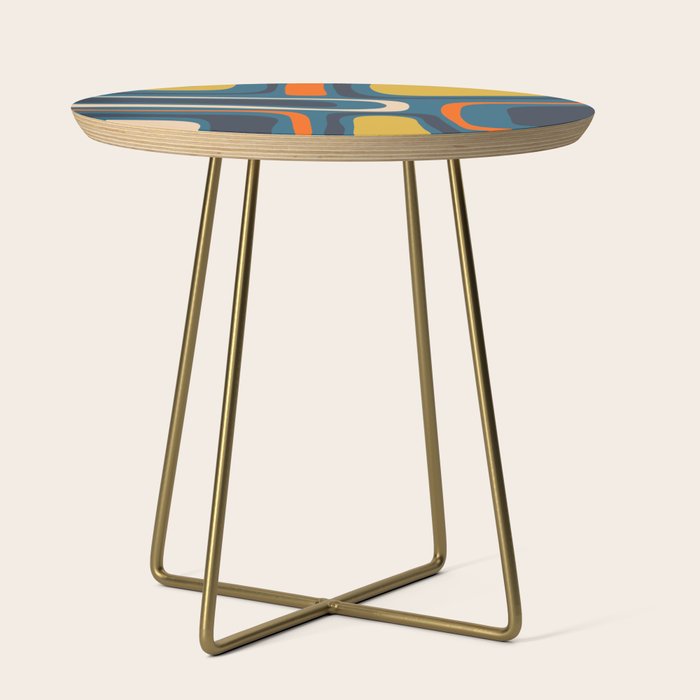 Palm Springs Retro Mid Century Modern Abstract Pattern Blue Orange Mustard Beige Side Table Gallery Image 1