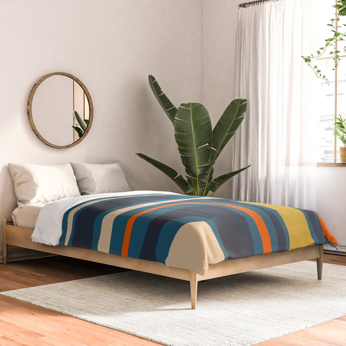 Palm Springs Retro Mid Century Modern Abstract Pattern Blue Orange Mustard Beige Comforter Gallery Image 2