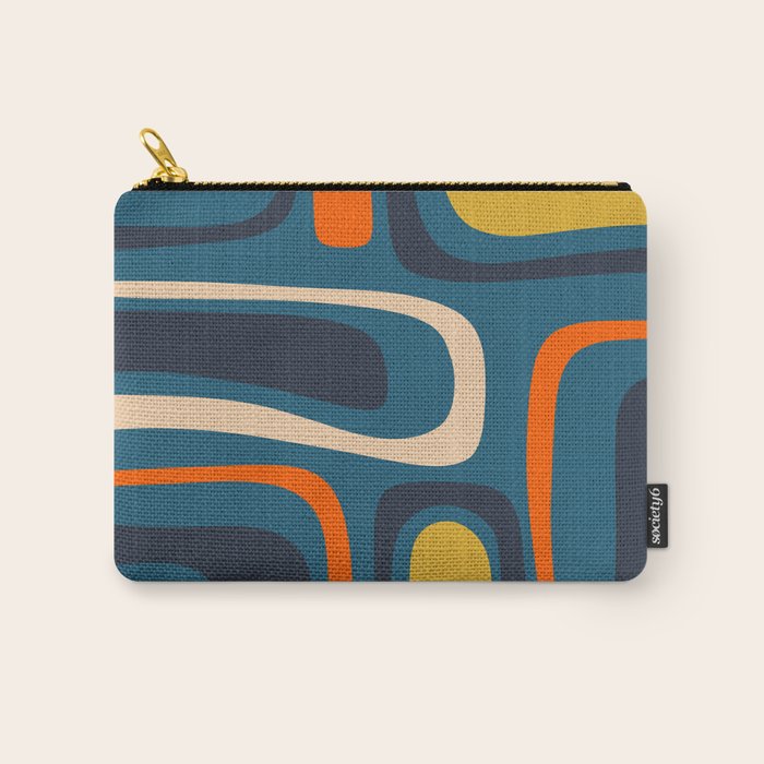 Palm Springs Retro Mid Century Modern Abstract Pattern Blue Orange Mustard Beige Carry All Pouch Gallery Image 1
