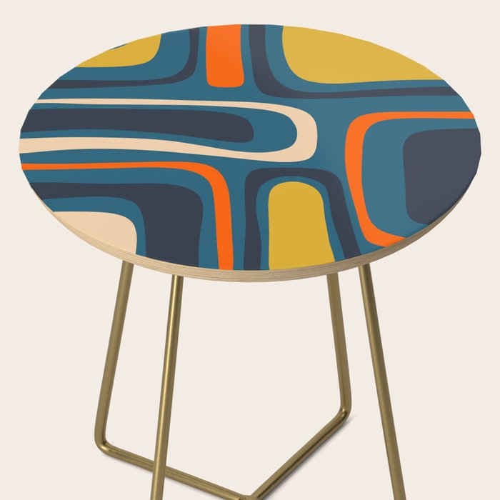Palm Springs Retro Mid Century Modern Abstract Pattern Blue Orange Mustard Beige Side Table Gallery Image 2