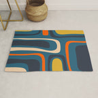 Palm Springs Retro Mid Century Modern Abstract Pattern Blue Orange Mustard Beige Rug Gallery Image 1