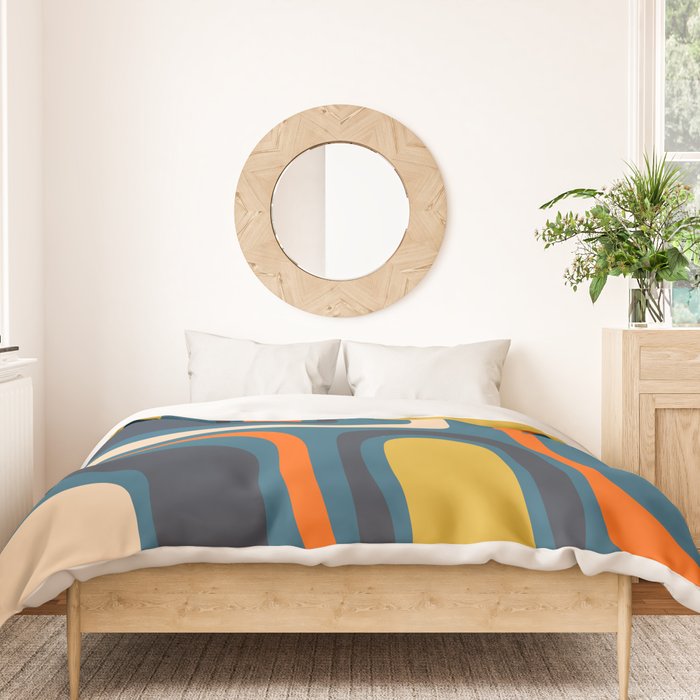 Palm Springs Retro Mid Century Modern Abstract Pattern Blue Orange Mustard Beige Duvet Cover Gallery Image 3