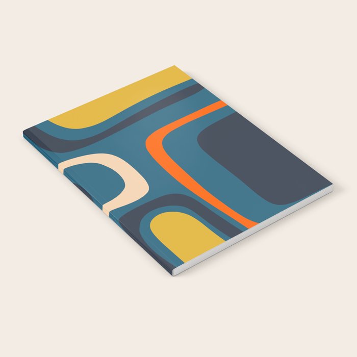 Palm Springs Retro Mid Century Modern Abstract Pattern Blue Orange Mustard Beige Notebook Gallery Image 2