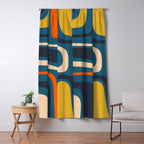 Palm Springs Retro Mid Century Modern Abstract Pattern Blue Orange Mustard Beige Window Curtain Gallery Image 5