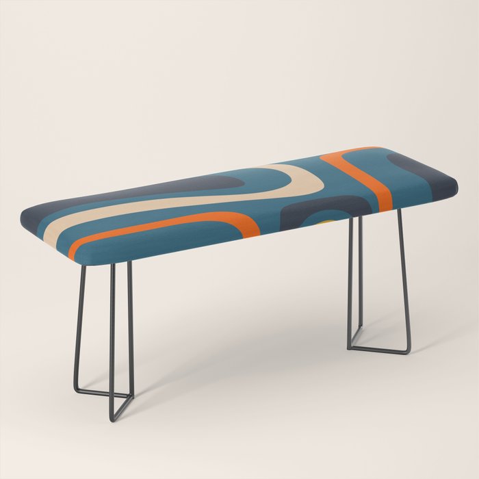 Palm Springs Retro Mid Century Modern Abstract Pattern Blue Orange Mustard Beige Bench Gallery Image 1