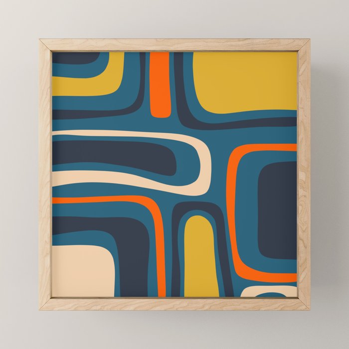 Palm Springs Retro Mid Century Modern Abstract Pattern Blue Orange Mustard Beige Mini Art Print Gallery Image 1