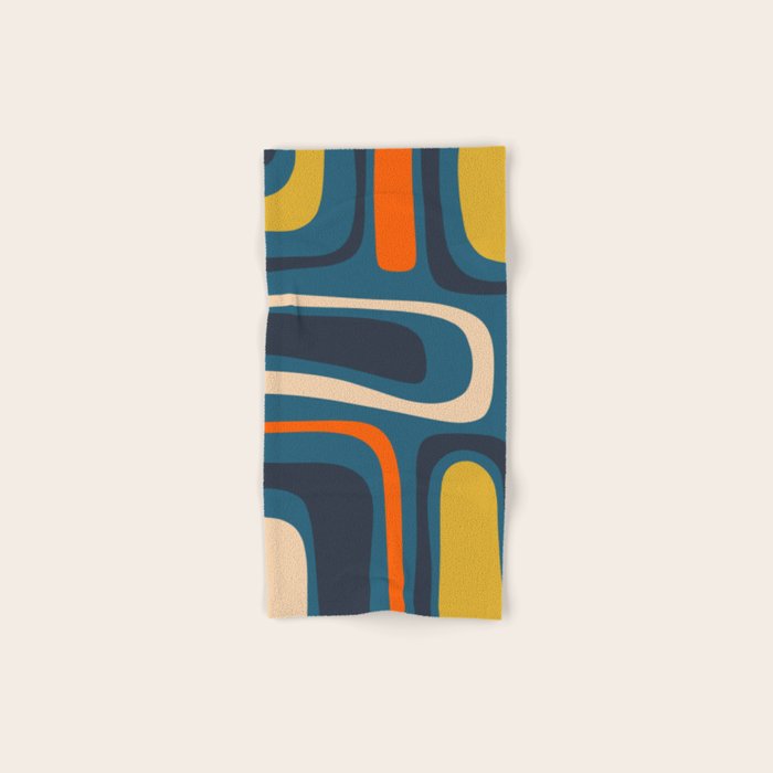 Palm Springs Retro Mid Century Modern Abstract Pattern Blue Orange Mustard Beige Towels Gallery Image 1