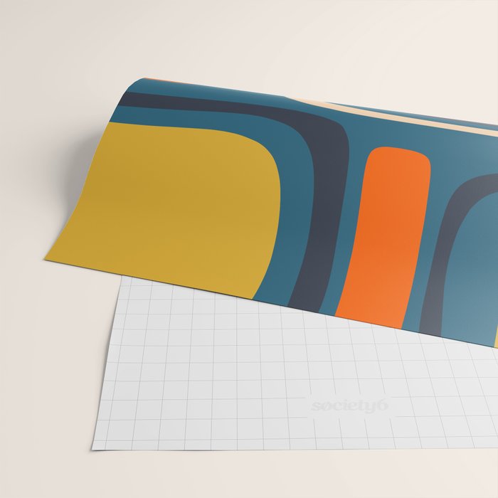 Palm Springs Retro Mid Century Modern Abstract Pattern Blue Orange Mustard Beige Wrapping Paper Gallery Image 2