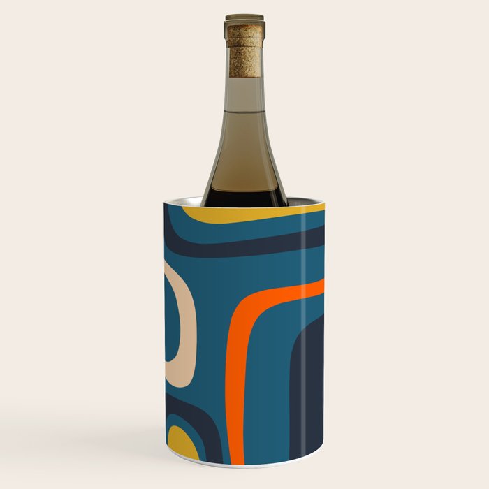 Palm Springs Retro Mid Century Modern Abstract Pattern Blue Orange Mustard Beige Wine Chiller Gallery Image 3