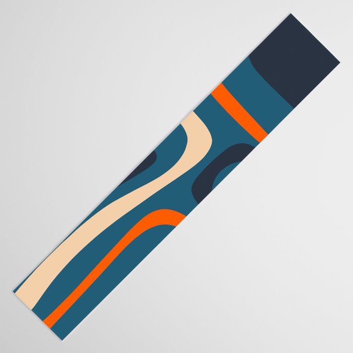 Palm Springs Retro Mid Century Modern Abstract Pattern Blue Orange Mustard Beige Table Runner Gallery Image 3