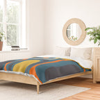 Palm Springs Retro Mid Century Modern Abstract Pattern Blue Orange Mustard Beige Duvet Cover Gallery Image 2