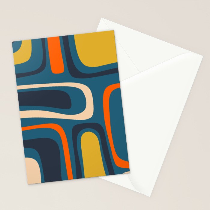Palm Springs Retro Mid Century Modern Abstract Pattern Blue Orange Mustard Beige Stationery Card Gallery Image 2