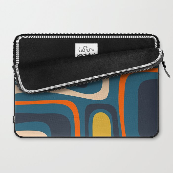Palm Springs Retro Mid Century Modern Abstract Pattern Blue Orange Mustard Beige Laptop Sleeve Gallery Image 2