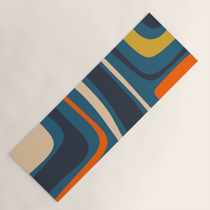Palm Springs Retro Mid Century Modern Abstract Pattern Blue Orange Mustard Beige Yoga Mat Gallery Image 1