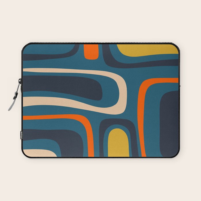 Palm Springs Retro Mid Century Modern Abstract Pattern Blue Orange Mustard Beige Laptop Sleeve Gallery Image 1
