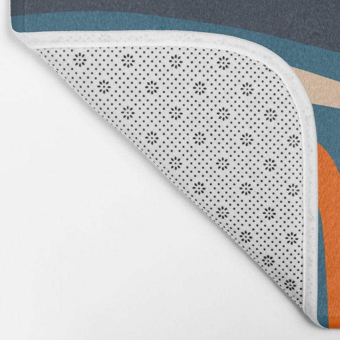 Palm Springs Retro Mid Century Modern Abstract Pattern Blue Orange Mustard Beige Bath Mat Gallery Image 2