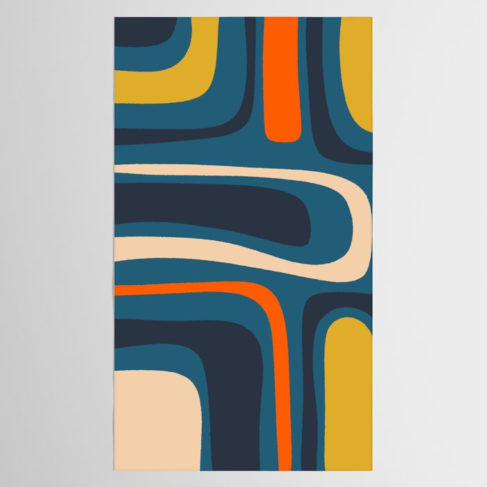 Palm Springs Retro Mid Century Modern Abstract Pattern Blue Orange Mustard Beige Tablecloth Gallery Image 2