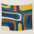Palm Springs Retro Mid Century Modern Abstract Pattern Blue Orange Mustard Beige Wall Tapestry Gallery Image 4